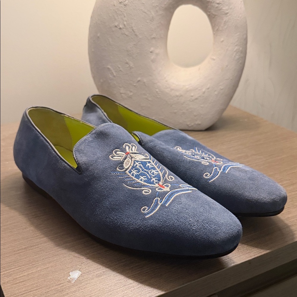 Blue Embroidered Men's Loafers